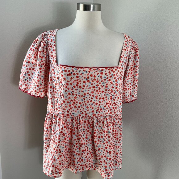 Old Navy Womens Plus 2X Floral Peasant Blouse Square Neck Shirt Boho Top - Picture 1 of 10